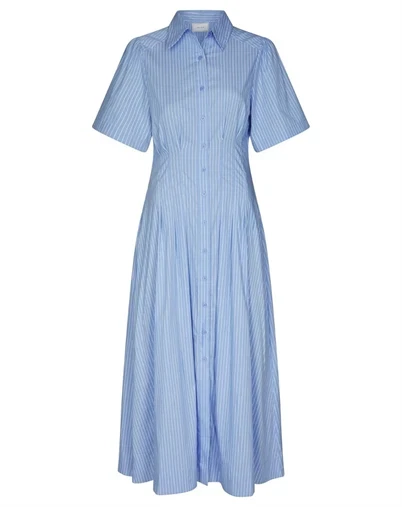 Neo Noir - Baia Stripe Poplin Kjole - Light Blue